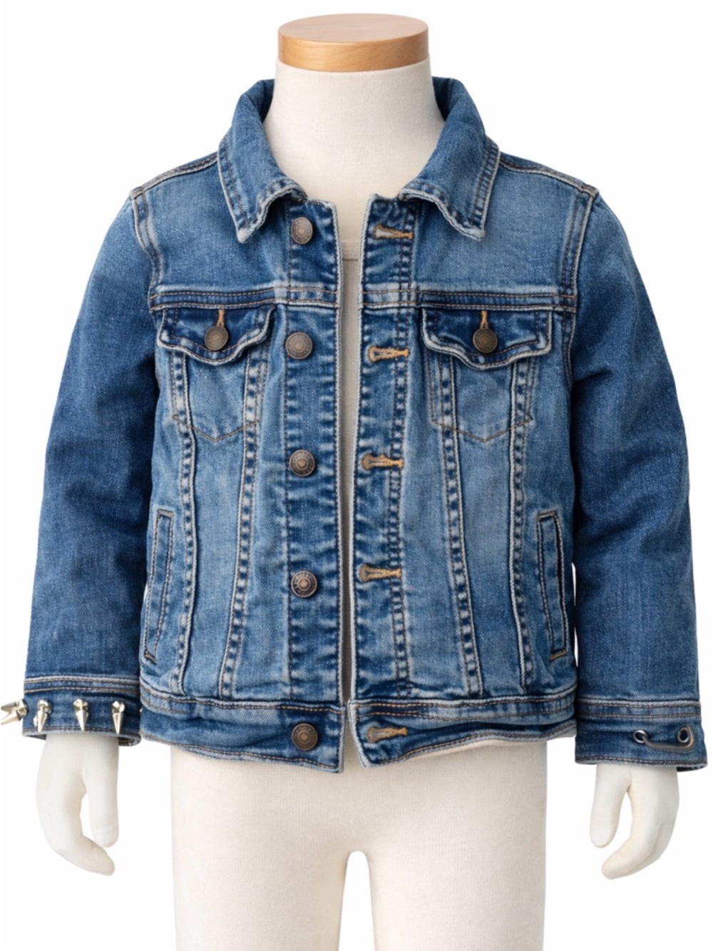 Toddler Denim Jacket Size 4/5 Studded Cuff Distressed Blue Jean Jacket